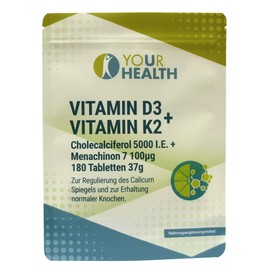 Vitamin D3 (5000 IU) + Vitamin K2 (100 μg), Cholecalciferol, Menachinon7 MK7-180 Tablets