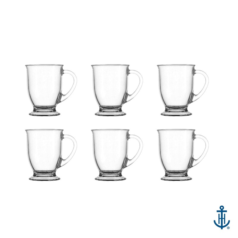 Anchor Hocking Café Glass Coffee Mugs, 16 oz, Set of
