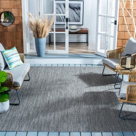 SAFAVIEH Washable Rug Outdoor Courtyard Collection - 9' Square, Black & Beige, Non-Shedding & Easy Cleaning, Ideal for Patio, Backyard, Mudroom (CY8022-36621)