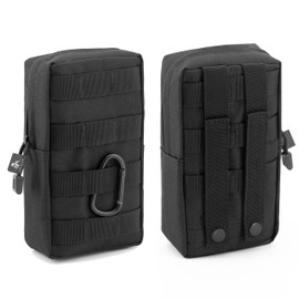 Little Fire Craft Tactical Pouch Drawstring Nylon Molle Pouch Outdoor Waist Bag Multi-Purpose Water-Resistant 2 Pack (Black)