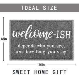 JJUUYOU Welcome Mats for Front Door Outdoor Entry Welcome Ish Depends Who You are Doormat Anti Slip Rubber Mat for Home Indoor Farmhouse Funny Kitchen Mats Patio Gray…