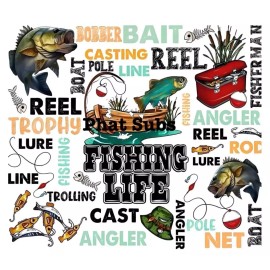 Unbranded 20oz Sublimation Tumbler Wrap Fishing Life Ready To Press Heat Transfer