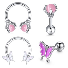 WillTen 16G Tragus Earring Stainless Steel Women Helix Cartilage Daith Earring Pink Horseshoe Barbells Butterfiy Dragon Claw Earring
