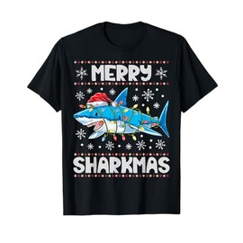 Merry Sharkmas Sharkmas Santa Ugly Christmas Lights Xmas T-Shirt
