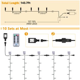 400 Warm White LED String Lights – 143.7ft Warm String Lights Outdoor Waterproof, Plug in Indoor String Lights with 8 Modes & Timer Memory, Twinkle String Lights for Tree, Xmas, UL Listed