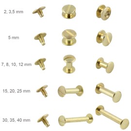 Binding Screws, Brass-Plated or Nickel-Plated Various Sizes, 20, 50, 100 or 1000 Pieces
