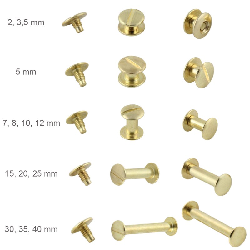 Binding Screws, Brass-Plated or Nickel-Plated Various Sizes, 20, 50, 100