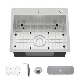 Stainless Steel Drop In Kitchen And Bar Sink - 22x18 Inch Single Bowl Topmount Bar Sink Come With SS Grid,Silicon Mat,Drain Strainer Set