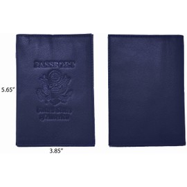 Genuine Cowhide Leather Navy Blue RFID-Blocking Passport Cover Case Holder & Wallet