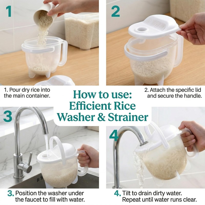 14oz Rice Washer Strainer Bowl with Handle - Plastic Grain
