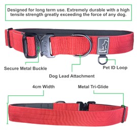 Kare9 Extra Strong Dog Collar Large Dogs/Medium Dogs | Adjustable: 45cm - 70cm | Padded Dog Collar | Heavy Duty Dog Collar w/Metal Buckle (Large, Red)