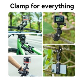 TELESIN° Clamp Camera Mount for Go pro-Aluminum Motorcycle Handlebar Mount with 360° Rotation Phone Clip for Insta360 Go Pro Hero 12 11 10 9 8, DJI OSMO Action Camera Accessories Bike Phone Holder