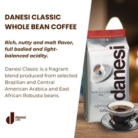 Danesi Caffe Italian Whole Coffee Beans - Espresso Coffee Beans and Medium Roast Whole Bean - Perfect for Espresso Machines, French Press, and Home Brewing - Classic (2.2 lb)