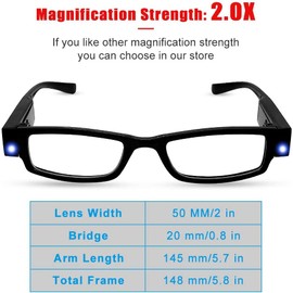 VS EYEWEAR 4 Pcs Reading Glasses Led Lighted Readers in Sturdy Rectangular Plastic Frame (Black, 1.75, multiplier_x)