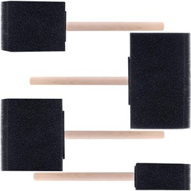 YALOJE 4 pcs Foam Paint Brushes, 1"/2"/3"/4" Reusable Wood Handle Sponge Brushes for Staining, Flexible Craft Foam Brushes for DIY Painting, Varnishes, Cleaning - Black