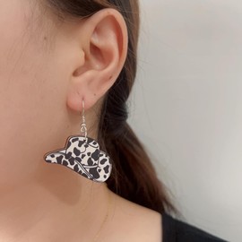 Cowboy boots earrings for Women Cow Print Cowboy Hat Earrings Cowgirl Western Earring for Women Cute Western Cowgirl Earrings for Valentine's Day Women Jewelry Gifts (milk)