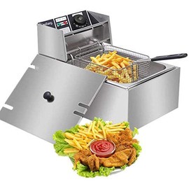 FROTH & FLAVOR Steel Electric Deep Fryer Machine, 6 Ltr capacity single tank copper heater for making French fries best for Cafe & Fast food Restaurant