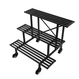 DYNAMI 3 Tier Metal Plant Stand with Wheels,Large Steel Heavy Duty Moving Plant Holder,Sturdy Stepped Plant Shelf,Load 660 lbs,for Balcony, Home, Garden,Indoor and Outdoor,L 35 x W 26 x H 27 inch (With Wheels)