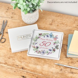 Hunts England - Boxed Godmother 50th Birthday Card - Happy Birthday - 50 - Godmother - Meadow Collection - Flowers, Butterflies, Pretty Card - Card In Keepsake Box