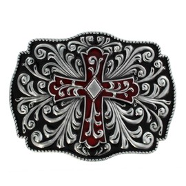eeddoo® Gürtelschnalle - antikes Kreuz rot/schwarz verziert (Buckle für Wechselgürtel für Damen Herren | Belt Frauen Männer Oldschool Rockabilly Metall Gothic Wave Rock Biker Western Trucker Skull)