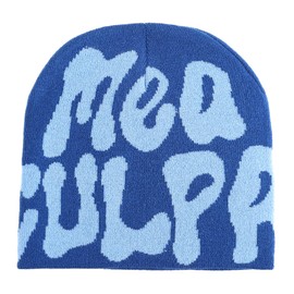 Cleveinuan TaowaveWomen Beanie Y2k Hat,MEA Culpa Graphic Beanies Designs,Winter Hat Knit Skull Cap, Blue Blue, One Size