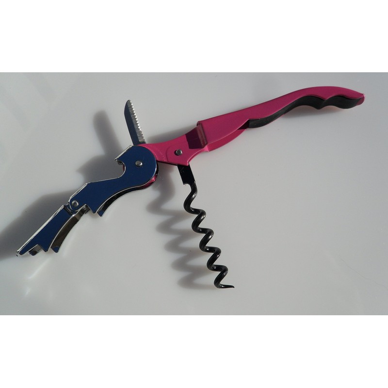 Pink Corkscrew Doubled Hinged Waiters Wine Key Bottle Opener with