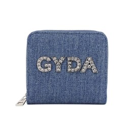 Jada GY-W291 Round Zipper Bifold Wallet with Rhinestone Logo, blue