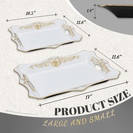 MAONAME White Serving Trays with Handles, Rectangle Decorative Trays for Coffee Table, Nesting Trays Set of 2, Plastic Vanity Trays for Ottoman, Living Room