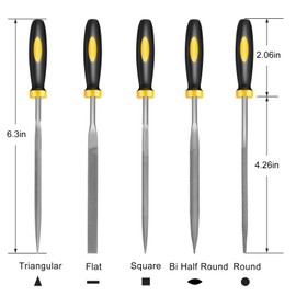 Zigdiptek Mini Metal Needle File Set, 5pcs, Small Hand Files Set for Detail and Precise Work, Hardened Alloy Strength Steel File Tools Includes Round, Bi Half-Round, Flat, Square, Triangular File
