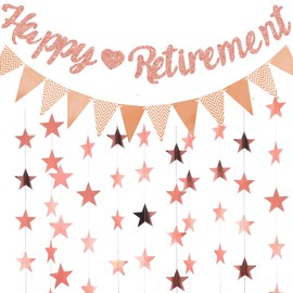 Happy Retirement Banner Party Decorations - Rose Gold Banners Pennants Garlands for Women Office Family Gatherings Farewell Goodbye Tension Hello Pension Themed Party