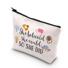 Psychologist Gift She Believed She Could So She Did Mental Health Matters Therapist Gift Counselor Gift Makeup Bag, Beige, She Believed Psychologist