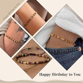 AIQIUQIU Red Pine Weaving Bracelet, 50th Birthday Gifts for Girls Women Her, Adjustable Braided Cord Natural Wood Bracelet with Quote Card- Happy 50th Birthday, and Exquisite Packaging Box