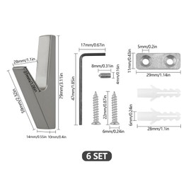 MABAHON 6 Set Bathroom Hooks,Silver Towel Hooks for Bathroom,Zinc Alloy Hat Hooks,Coat Hooks for Wall,Door Hook Load Capacity up to 20 kg (Silver)