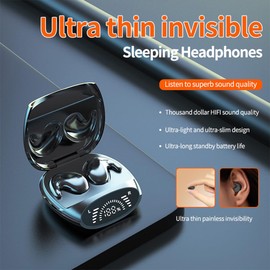 Piluyaa Sleep Earbuds Bluetooth in Ear Light-Weight Headphones, Mini Invisible Earplugs Small Design for Side Sleepers, 58H Playtime with Charging Case, Clear Calls& Noise Block-Black