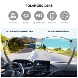 OuShiun Herren Sportbrille Polarisierte Sonnenbrille für Outdoor Metallrahmen UV Schutz Fahren Angeln Radfahren Laufen Fahrer Brille (Schwarz)