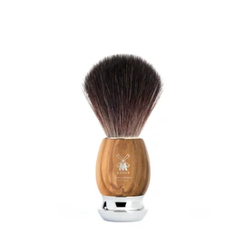 MÜHLE Vivo Shaving Brush - Shaving Brush Made of Black Fibre - Handle Made of Elegant Olive Wood and Chrome-Plated Metal Accents - Vegan