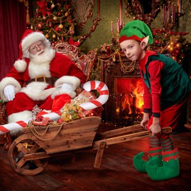 Landifor Christmas Elf Costume Girls Elf Christmas Costume Children Gnome Children's Costume with Elf Hat Elf Ears Stockings Shoes Candy Cane, Christmas Elf Cosplay Costume Accessories for Christmas