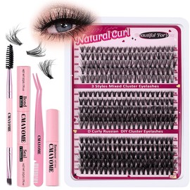 280 Pcs DIY Eyelash Clusters,10-18 mm Cluster Eyelash Kit Thick Eyelash Extension Kit with Lash Bond and Seal Lash Tweezers Individual Lashes For Beginners (Pink)