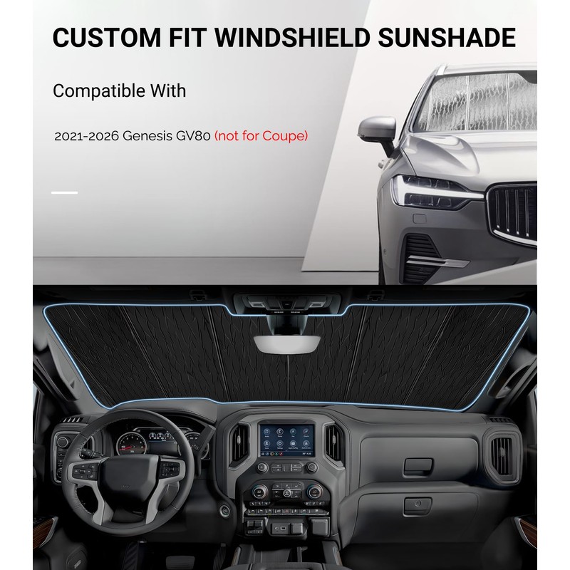 Pigenius Windshield Sun Shade for Genesis GV80 SUV 2021-2026 Front