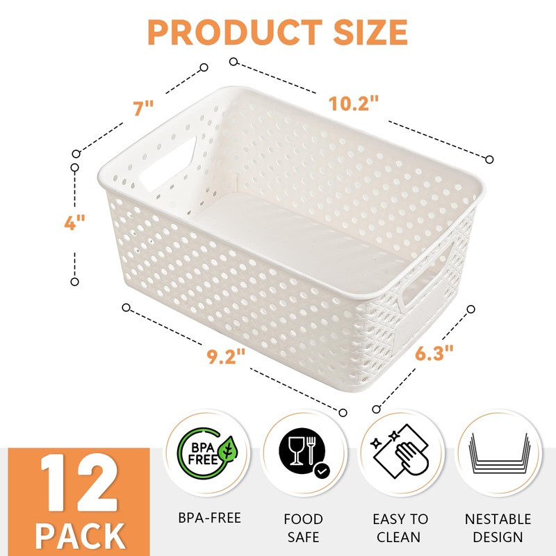 12 Pack Plastic Storage Baskets for Organizing, Storage Baskets for