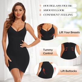 Ysabeloom Women's Shapewear Slip Dress for Under Dress Tummy Control Full Slips Seamless Shaping Dress Body Shaper, Black, Large