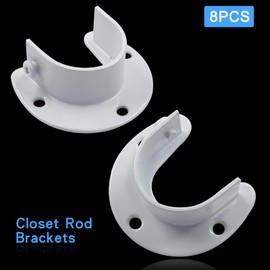 BokWin - 8 soportes para barra de clóset de 32 mm, soporte para barra de clóset de acero inoxidable, soporte de soporte de clóset blanco con tornillos para cortina de clóset (blanco)