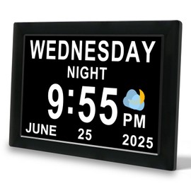 Dementia Clock for Seniors, 8-Inch Digital Clock with Large Display, 12 Alarm Reminders, Auto-Dimming, Narrow Bezel, Multi-Style Calendar, Supports 10 Languages for Elderly Use, Black