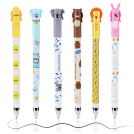 UICCVOKK Erasable Pens, Gel Pens, Erasable Ballpoint Pen, Pack of 6 Rollerball Pens, Erasable, 0.5 mm Cartoon Erasable Pen for Students, Gift