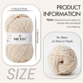 NICEEC 1 Skein Soft Wool-Acrylic Yarn for Knitting Worsted Weight Yarn Quality Yarn for DIY Craft Wool Blend Yarn for Crochet Blanket Yarn(3.53oz,153yds)-Beige