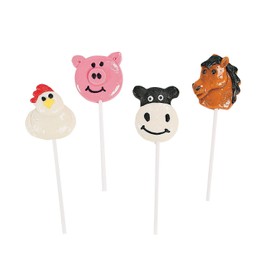 Farm Animal Suckers Party Candy (Individually Wrapped Set of 12) Characters Include Horse, Cow, Pig and Chicken