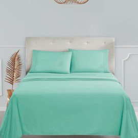 Clara Clark Bed Sheets, Premier 1800 Series 4 Piece Bed Sheet Set, Deep Pocket, Wrinkle, Fade, Stain Resistant, Luxury Soft Bedding Sheets & Pillowcases, King, Mint Green