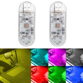 2Pcs Car Interior Lights Wireless, 7 Colors 3 Flash Modes LED Touch Light Portable USB Port Straight-Plug Rechargeable Car Interior Ambient Light Reading Light Foot Light