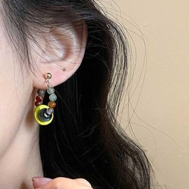 Zeshimb Boho Beaded Hoop Earrings Colorful Circle Round Beads Earrings Vintage Acrylic Beads Dangle Drop Earrings Summer Beach Lightweight Hypoallergenic Hoops Jewelry for Women