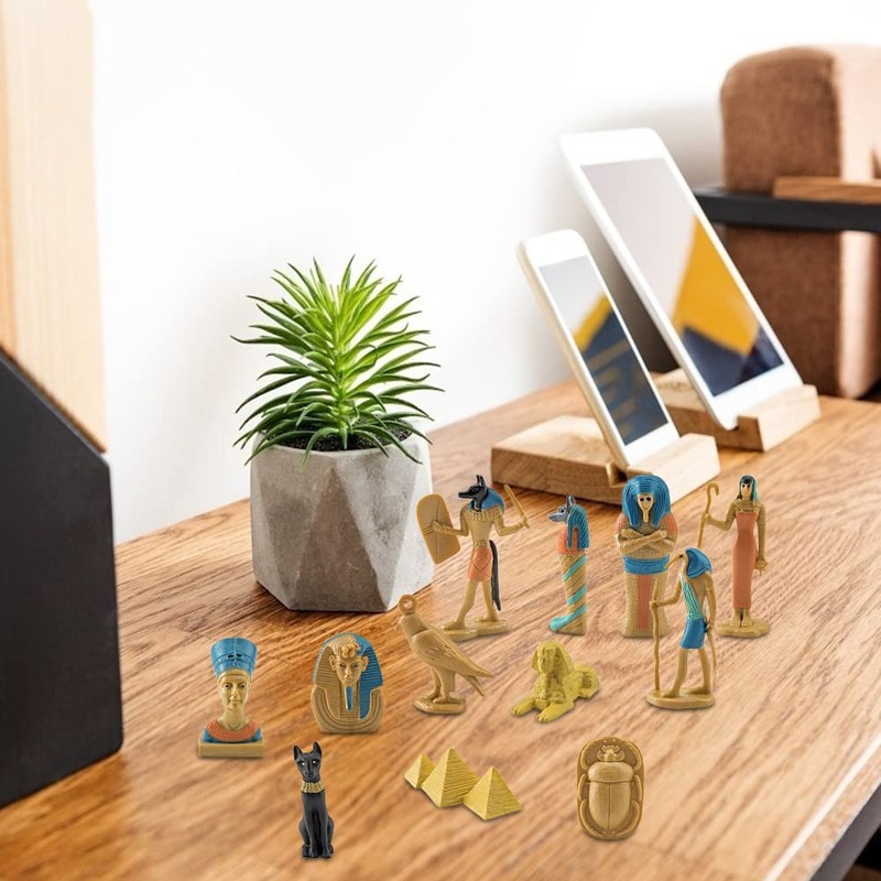 12 Ancient Egypt PVC Miniature Statues, Ornaments with Nebastre, King